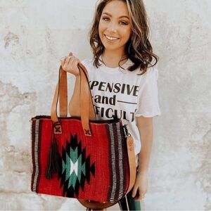 Stylish Red and Brown American Darling Tote Bag